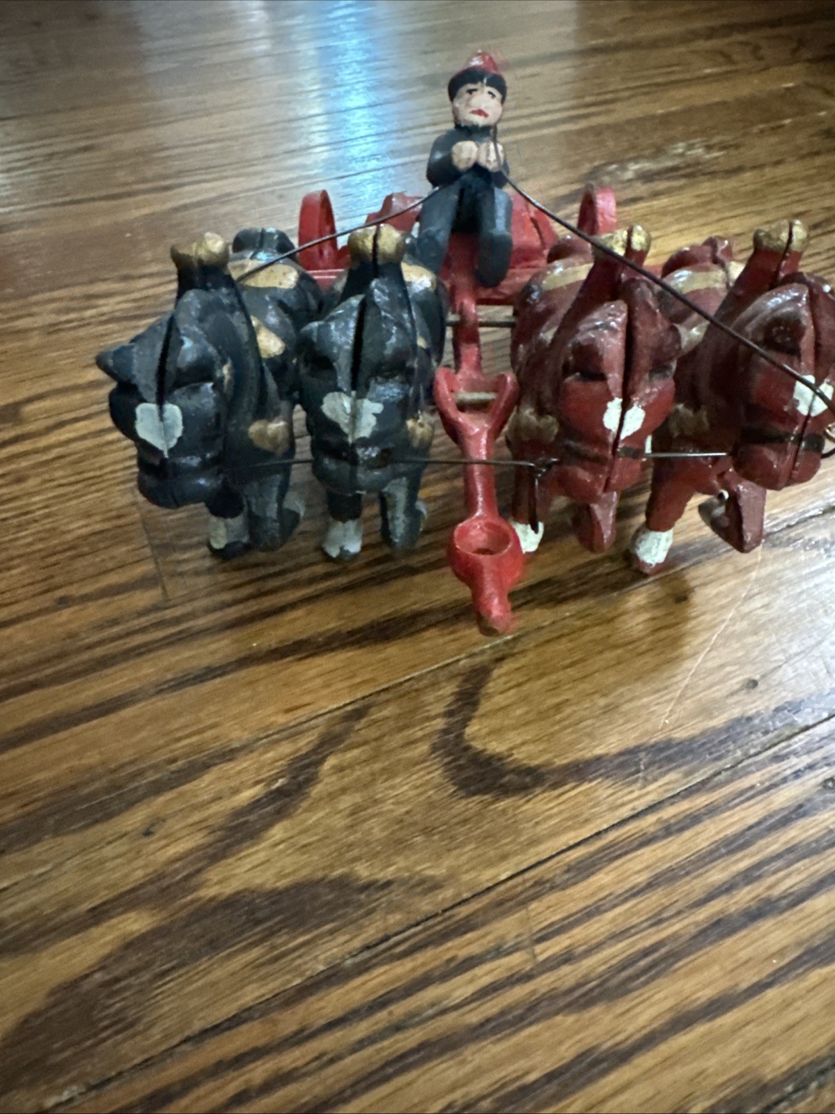 Vintage Heavy Cast Iron 4 Horse Drawn Red