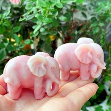 Natural Pink Opal Hand Carved Elephant Figurine Healing Crystal Decor Gift 2pcs
