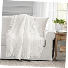 Ella Ruffle Lace Throw Blanket, 50" W x 60" L - Coquette Throw Blankets White