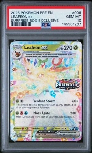 Pokemon Prismatic Evolutions Leafeon ex 006/131 Surprise Box Stamped PSA 10 207