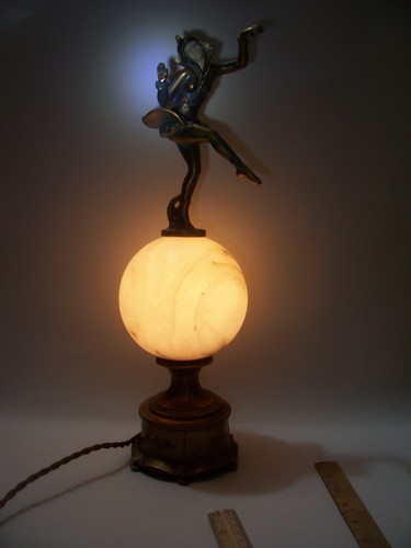 ANTIQUE ART DECO ALABASTER PIXIE GERDAGO DANCER LAMP  16 1/2" NO BURNT ALABASTER