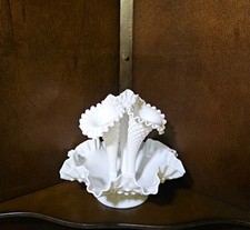 VTG Fenton Hobnail Milk Glass Epergne Ruffled...
