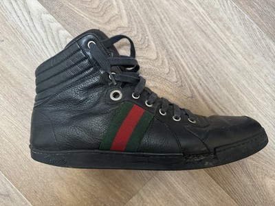 Gucci Coda Black Leather High Top Sneakers Web Stripe Mens 10.5 Project / Repair