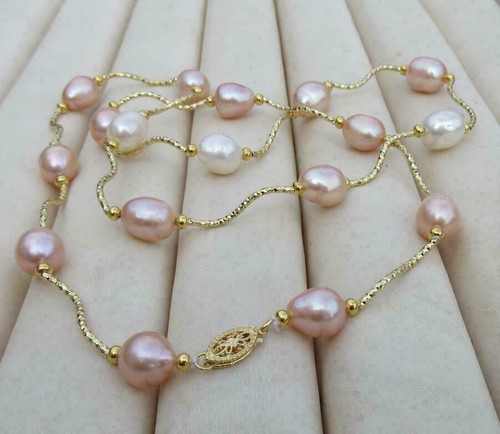 Nice AAA+ 10-12MM REAL NATURAL SOUTH SEA WHITE+ PINK PEARL NECKLACE 25" 14K GOLD - Picture 4 of 12