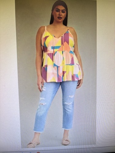 NWT Torrid Challis Tiered Tie Front Cami Tank Top  3X 22/24 Abstract Geo Print - Picture 5 of 7