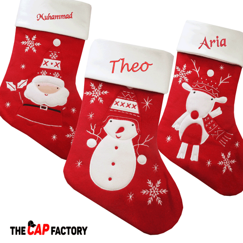 Personalised Embroidered Deluxe Xmas Stocking Nordic Christmas Red Blue Luxury - Picture 2 of 12