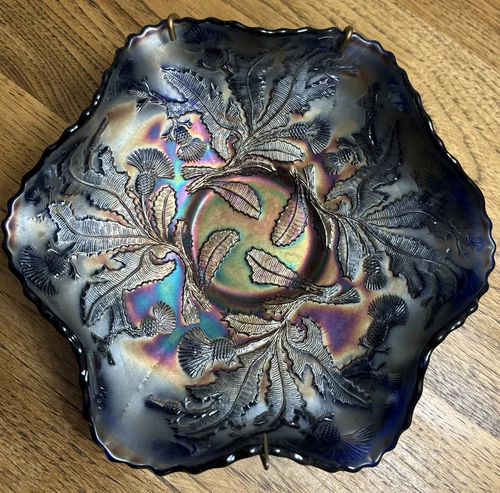 VINTAGE FENTON THISTLE CARNIVAL  RUFFLED EDGE BOWL