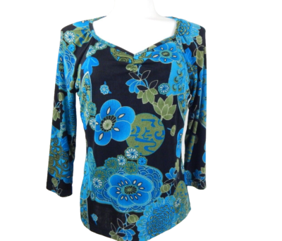 Vintage Y2K No Boundaries Large Top Slinky Knit Floral 3/4 Vintage Y2K No Boundaries Large Top Slinky Knit Floral 3/4