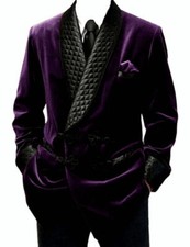 Vintage Velvet Men Smoking Suits Jacket Robe Shawl Lapel Tuxedo Blazer Tailored