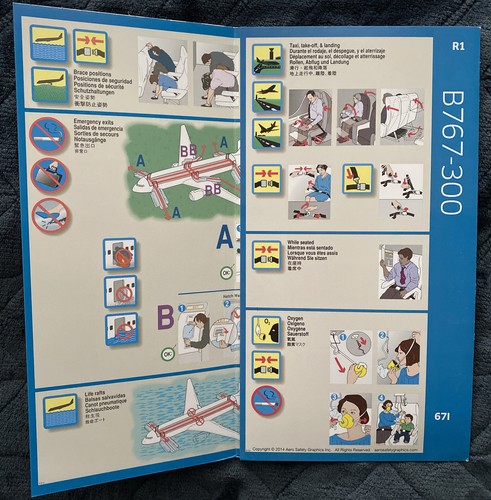 United Airlines Boeing 767-300 Safety Card UALSCB767-I R1 - Foto 2 di 3