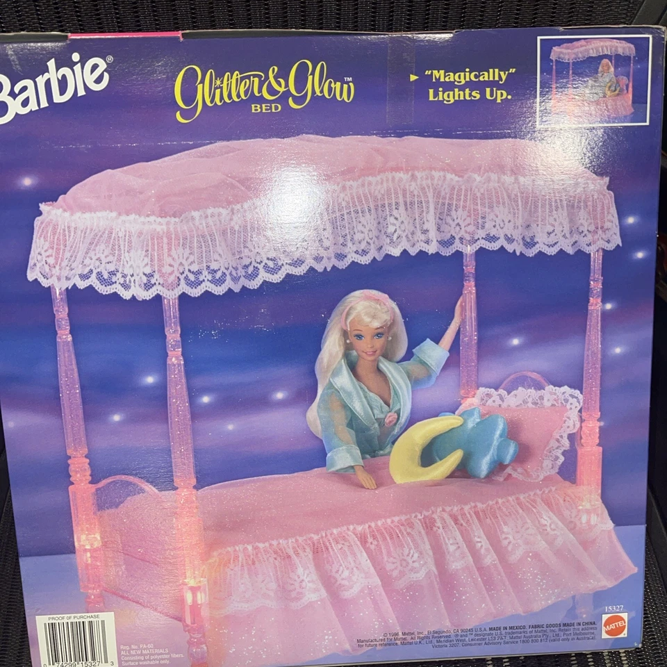 Mattel BARBIE GLITTER & GLOW BED - CANOPY BED "LIGHTS UP" #15327 1996 NEW NRFB - Image 2 of 3