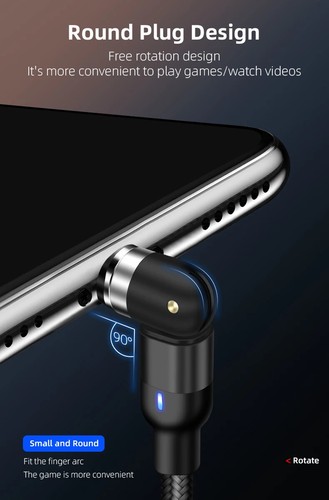 Magnetic USB Cable 360º+180º For iPhone Samsung Android 3 in 1 Charging Cable - Photo 8 sur 15