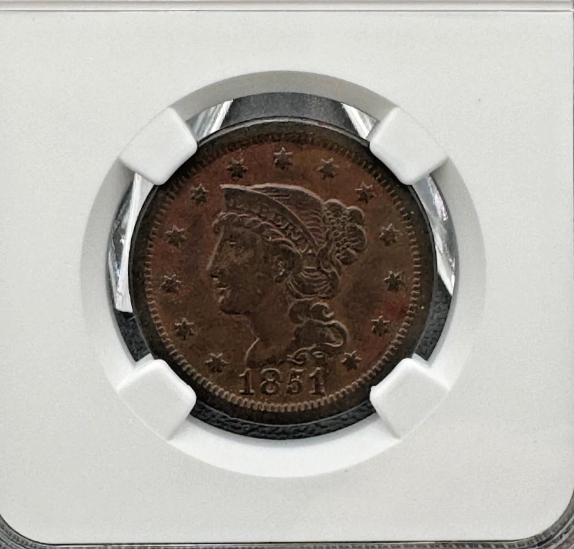 1851/Inverted 18 N-3 Braided Hair Large Cent, NGC VF 35 Brown - Image 4 of 4