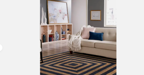 Rug Carpet 100% Jute Living Room Decor Carpet Natural & Black Square Modern Rug - Picture 3 of 6