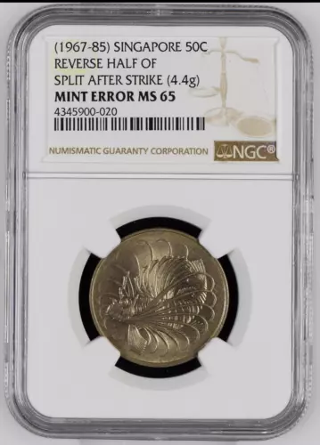 1967(ND) Singapore 50 Cents "Lion Fish" Mint Error NGC MS 65