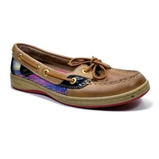 Sperry Top Sider Anglefish Beige Leather Multicolor Plaid Boat Shoes Womens Sz 7