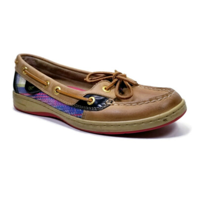 Sperry Top Sider Anglefish Beige Leather Multicolor Plaid Boat