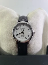 Womens Timex Indiglo 25mm Silver Tone Watch Black Leather New Battery Dainty