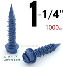 Concrete Screw 3/16" X 1-1/4" Hex Washer Head Masonry  Tapcon Anchor Blue 1,000