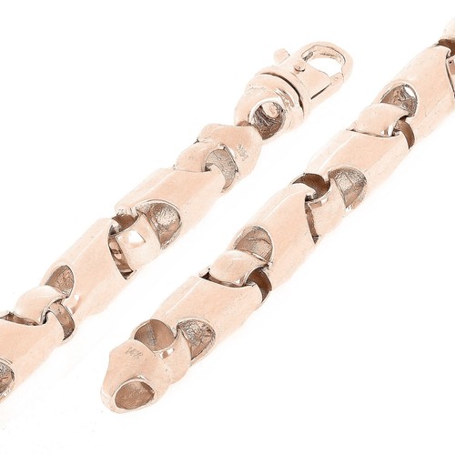 14k Rose Gold Solid Handmade Bullet Style Link Chain Bracelet 8" 6mm 28.8 grams - 第 2/4 張圖片