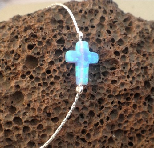 Pulsera Cruz Ópalo Azul Dije Plata Esterlina Joyería Octubre Piedra de Nacimiento 1 PIEZA - Imagen 2 de 9