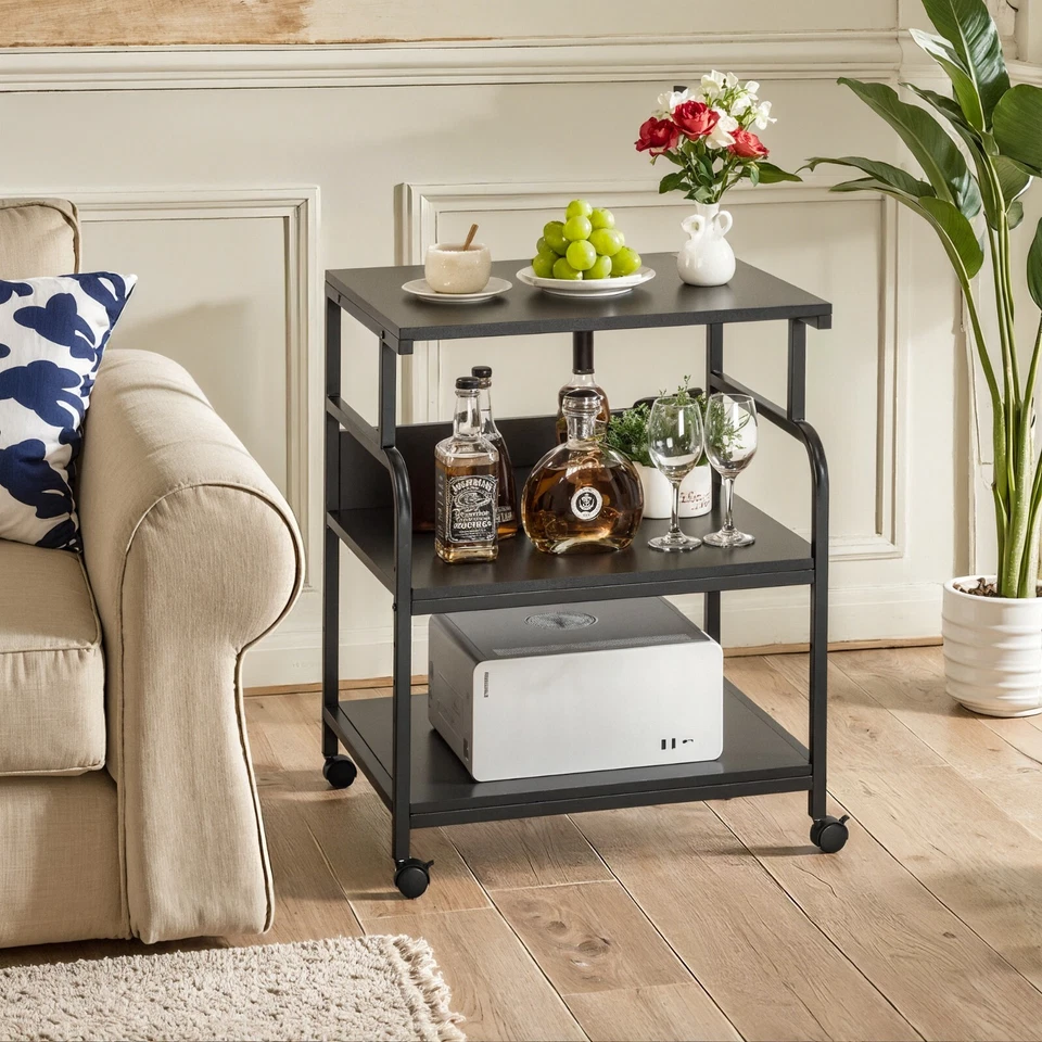 3-Tier Printer Stand w/Power Outlet Lockable Wheels, Adjustable Shelves, Office - Image 4 of 4