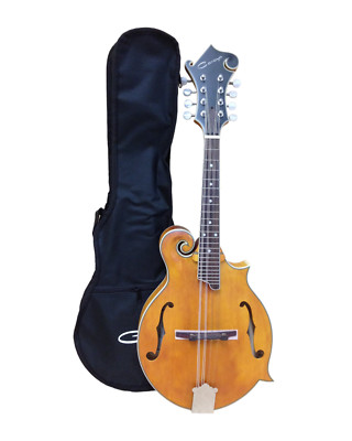 Caraya SMA938 F-Style Mandolin, Solid Spruce, Flame Maple Mandolin w/F Holes+Bag