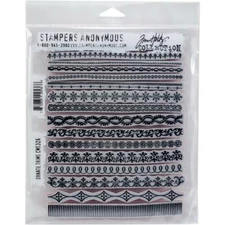Tim Holtz Stampers Anonymous "ORNATE TRIMS" Red Rubber Cling Stamp Set