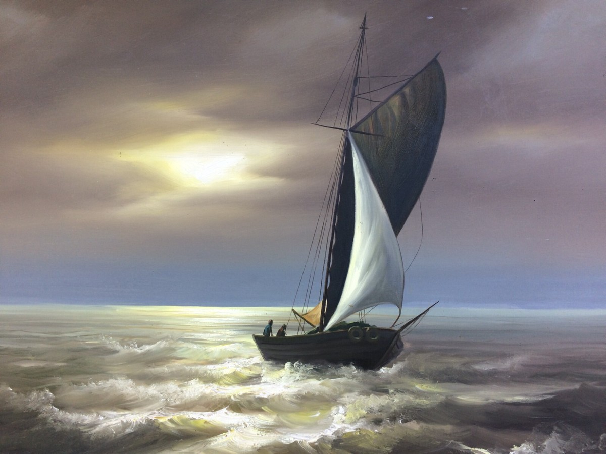 RICK GONZALEZ - Filipino Artist Large Maritime Sailboat Seascape