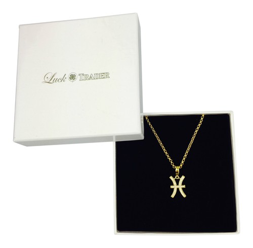 Pisces Zodiac Symbol Silver or Gold Plated Pendant - Horoscopes Star Signs - Picture 2 of 3