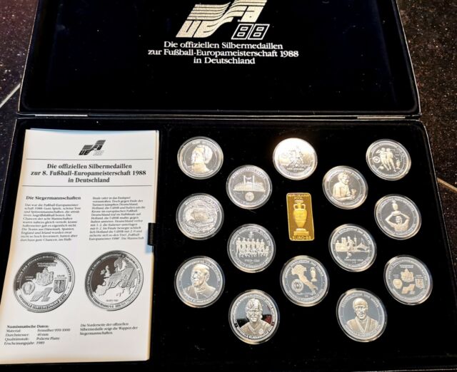 28 x 1000er Silber Medillen zur Fußball Europameisterschaft 1988 in Deutschland