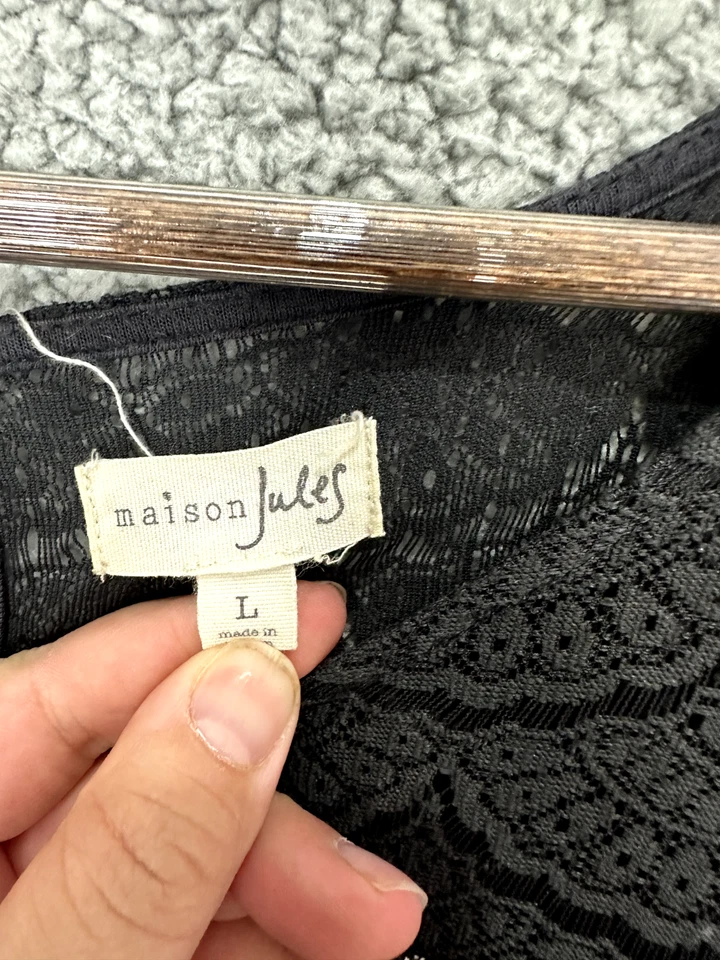 Maison jules Dress Womens Large Black Geometric Short Sleeve Lace Fit Flare - Image 2 of 4