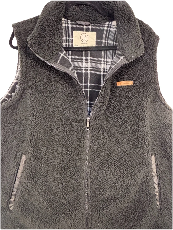 Chaleco negro para mujer Sage Collective - Chaqueta sin mangas forrada de lana a cuadros X-grande Foto 2 de 4