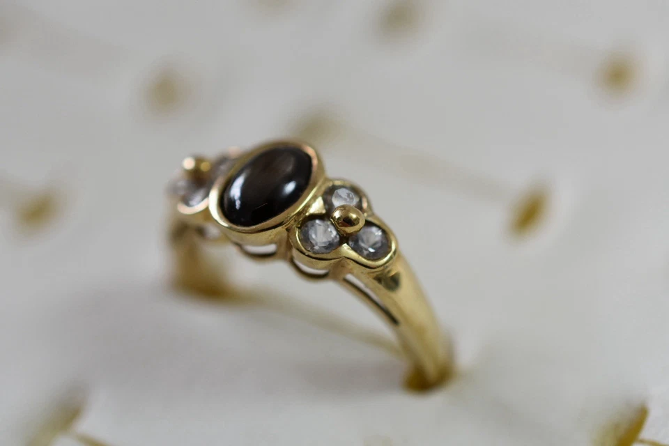 Anillo Gemas Tv Oro Amarillo 9ct Estrella Negra y Zafiro Blanco Talla N Foto 4 de 4