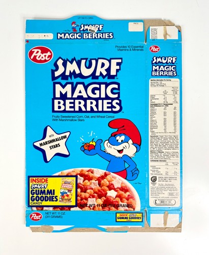 Vintage 1988 Post Smurf Magic Berries Cereal Box Gummi Goodies Candy Premium