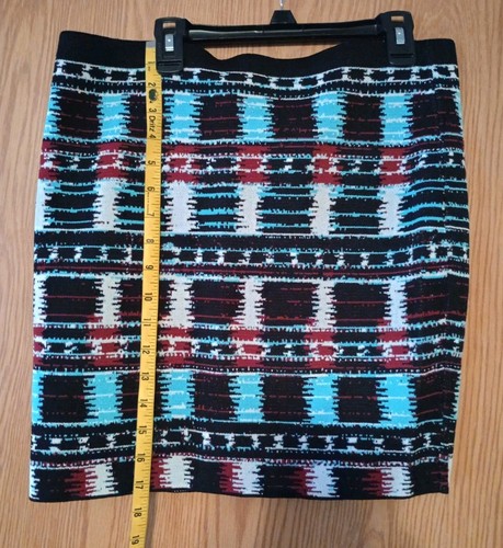 Rachel Roy Pull On 17" Long Stretchy Straight Skirt Blue/Red/Black/White Sz Lg