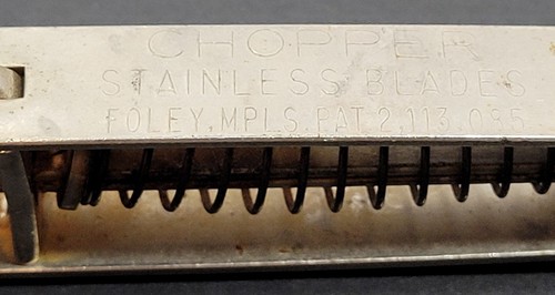 Vtg Spring Loaded Foley Chopper-3 Stainless Blades PAT.2,113,085 Red Wood Handle - Picture 3 of 8