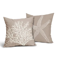 Tan Starfish Throw Pillow Covers 18x18 Inch Set of 2 Coastal Coral Beach Naut...