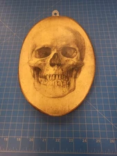 Handmade Skull Wood Slice Art Wall Decor Gothic Halloween Decoration 10 inch