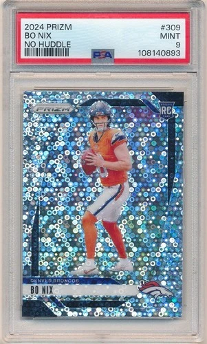 BO NIX 2024 PANINI PRIZM #309 RC ROOKIE NO HUDDLE PRIZMS BRONCOS SP PSA 9 MINT