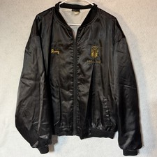Vtg black satin bomber jacket Local 200 Labor Union Milwaukee Size 3XL USA Made