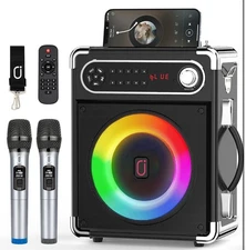 JYX Karaoke Machine with Two Wireless Microphones, Portable Bluetooth Speaker