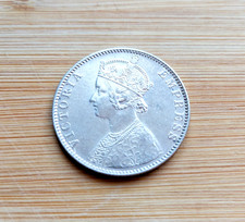 1892 Queen Victoria India Silver One Rupee Coin. Very high grade.