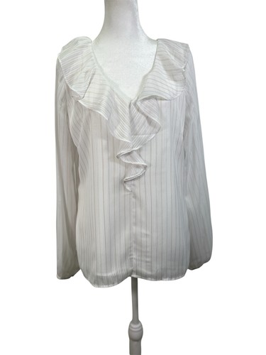 NWT Soft Surroundings Xenia Ruffle Top Sz Med White & Gold Metallic Thread Party - Picture 2 of 13