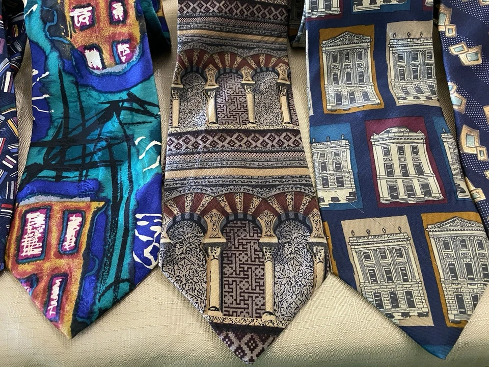 Vintage Retro Lot Unique Silk Neckties Ties 70s, 80s, 90s Bob Mackie Structure - Image 3 of 4