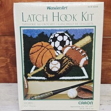 WonderArt Latch Hook Rug Kit SPORTS 4268 20" x 27" Soccer Football Baseball