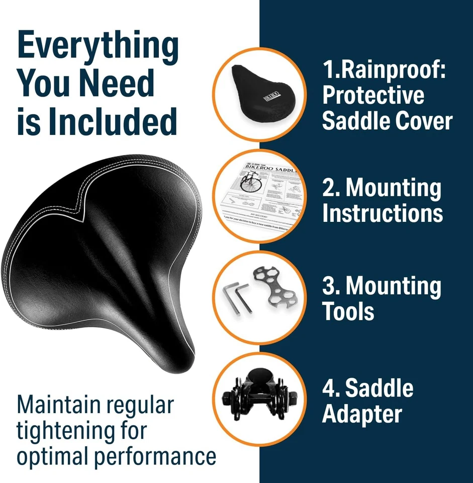 Sillín para bicicletas Bikeroo Wide Cruiser, suspensión de resorte y elastómero de acero, negro Foto 4 de 4