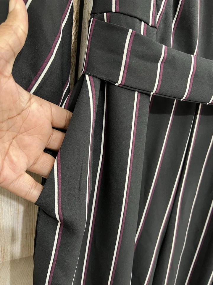 Macacão Lane Bryant preto listrado perna larga envoltório falso 16 bolsos com cinto cápsula - Imagem 4 de 4