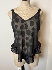 Vintage Lingerie Top Large Black Sheer Front Ruffle Hearts Street Style 3956 USA