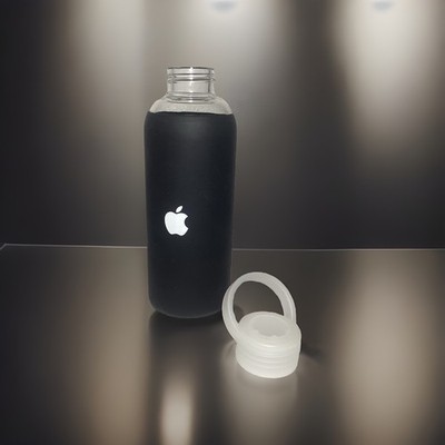 Rare Apple Employee Swag Glass Water Bottle Rubber Outside Black W/White Logo